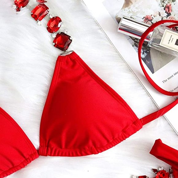 NEW Sparkling Bling Crystal Rhinestone Bikini Swimsuit Beachwear + FREE … - Picture 4 of 16